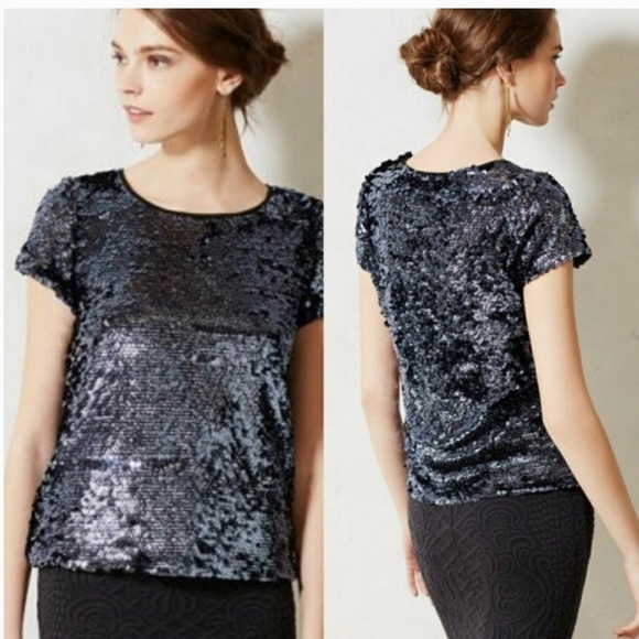 Anthropologie Leifsdottir Sequin Navy Top - Picture 1 of 9